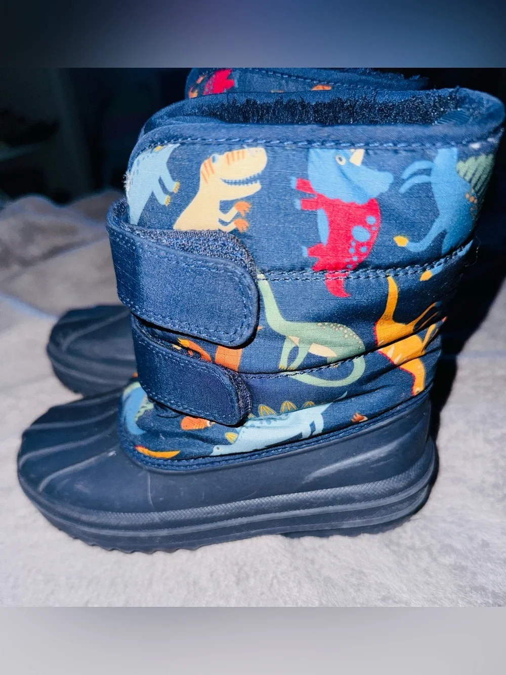 Toddler Boy Navy Dino Snow Boots with Velcro Straps